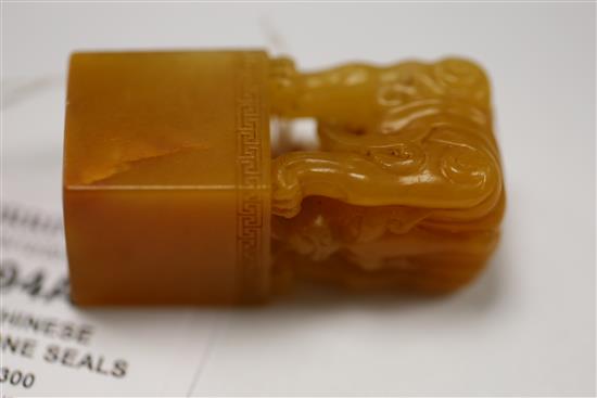 Six Chinese soapstone seals, H. 2.8 - 12.8cm